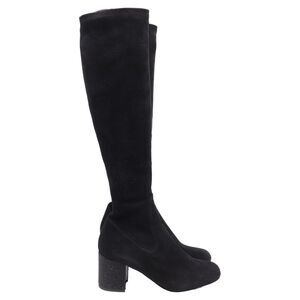 René Caovilla Block-Heel Knee-High Boots in Black Suede